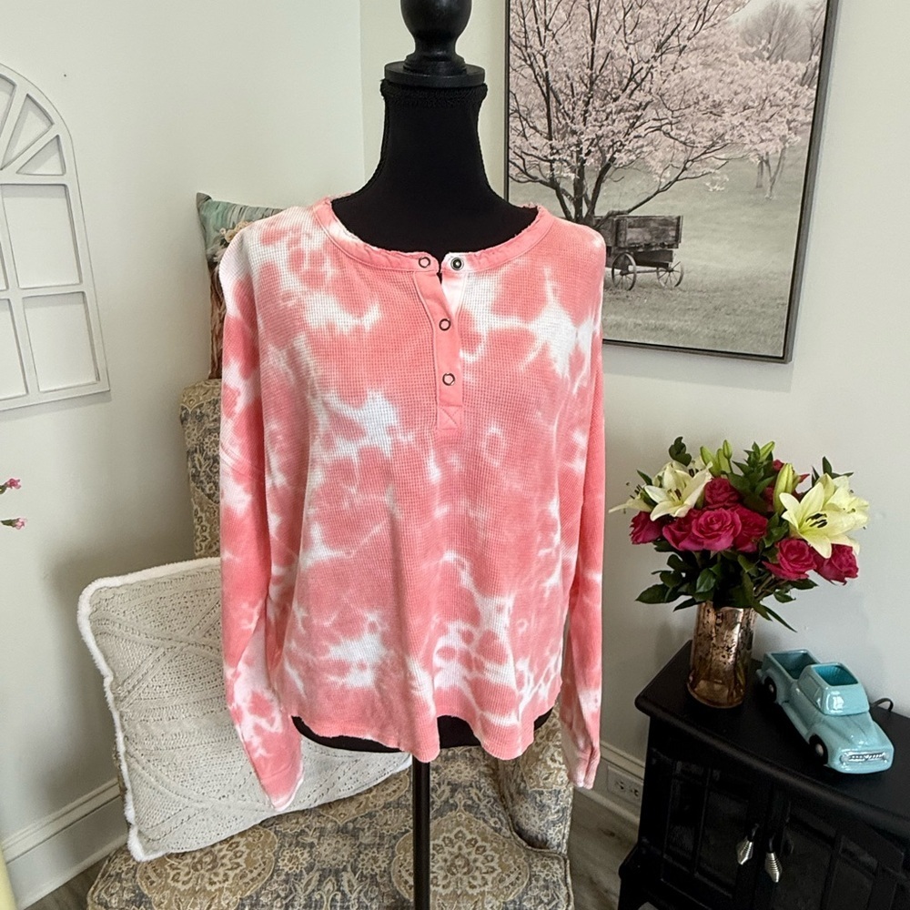 Freshman Coral and Cream Waffle Knit Top